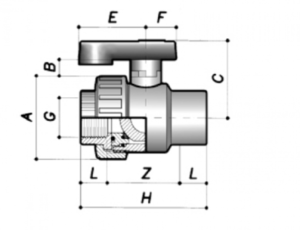 PPH 2" Kopmakt-Kugelhahn mit IG-Muffe